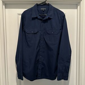 J Crew Mercantile Men’s Long Sleeve Button Down Work Shirt Navy Blue Lar…